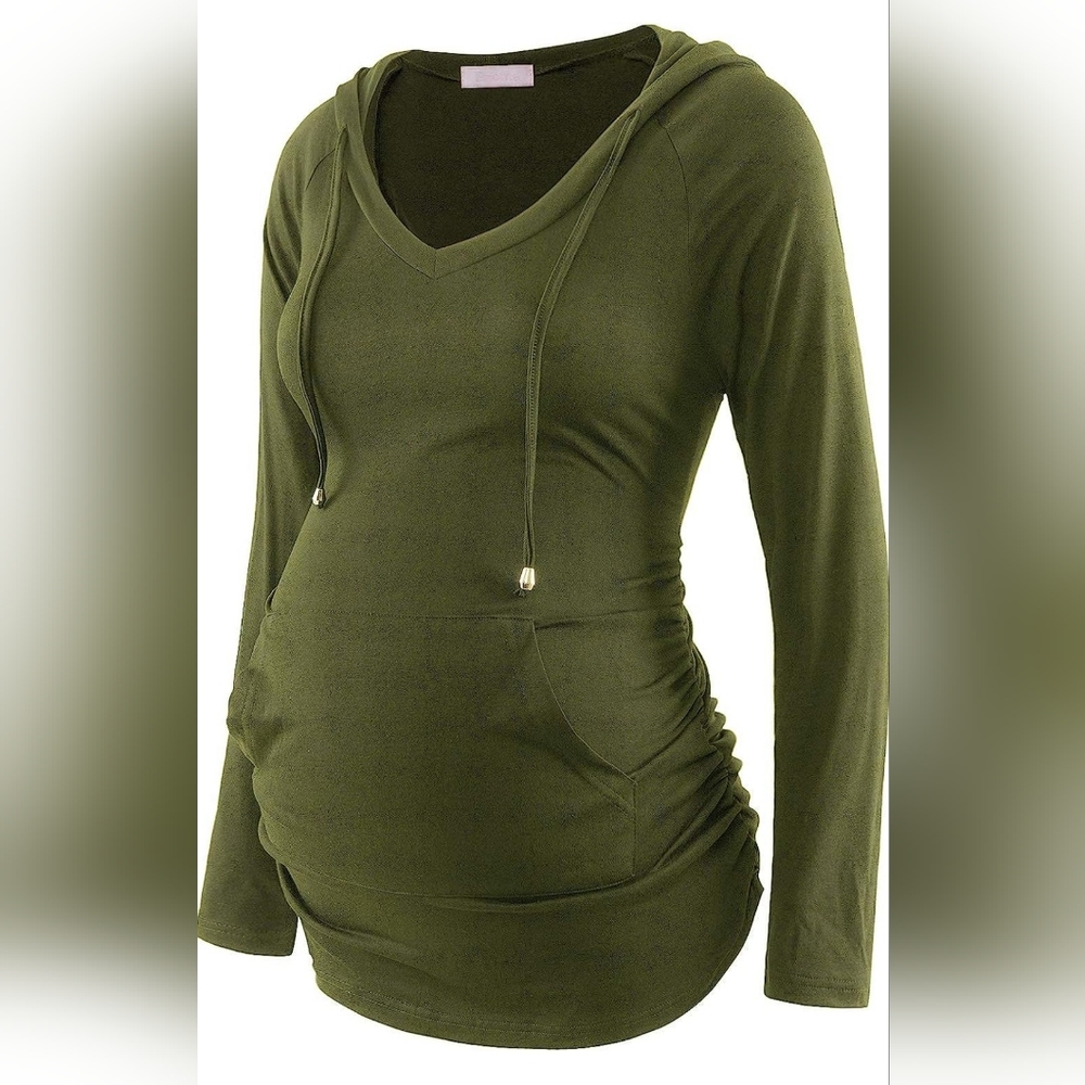 Maternity Hoodie Long Sleeves Shirt Casual Vneck Top Pregnancy Sweatshirt Tunics